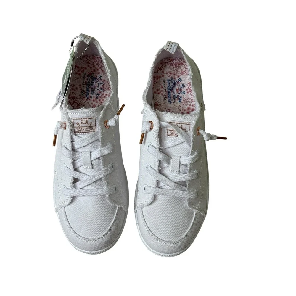 Skechers Bobs Womens Cute 2.0 White Canvas Low Sneakers Shoes Sz 9.5 - Picture 2 of 10